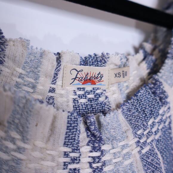 FAHERTY Annabelle Organic Cotton Blend Top Navy Slub Stripe Blouse Women's XS - Picture 8 of 9